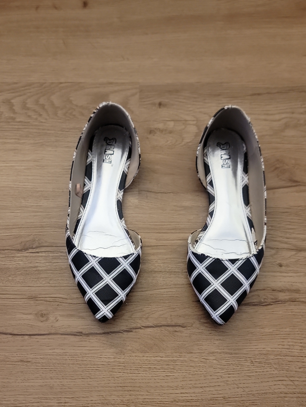 Brash Black & White Plaid Pointed D'Orsay Flats
